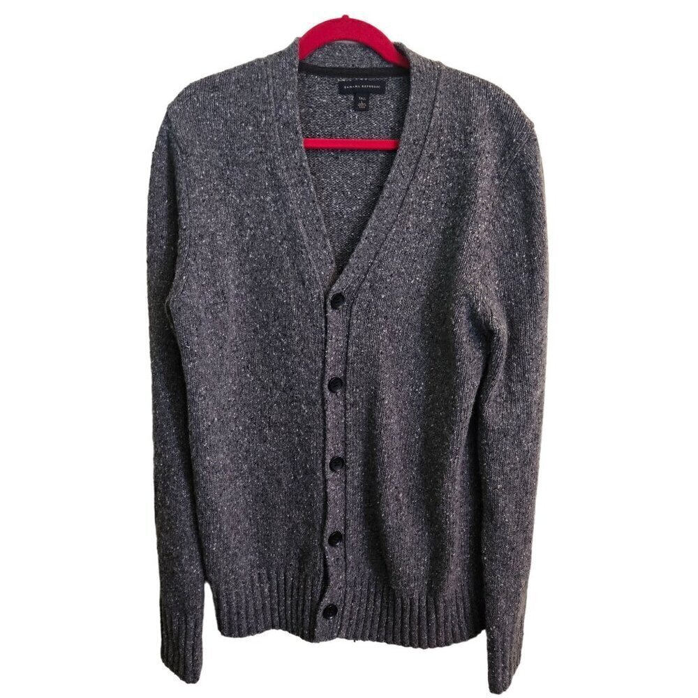 Banana Republic Lambswool Blend Gray Flecked Grandpa Cardigan Sweater Size LT